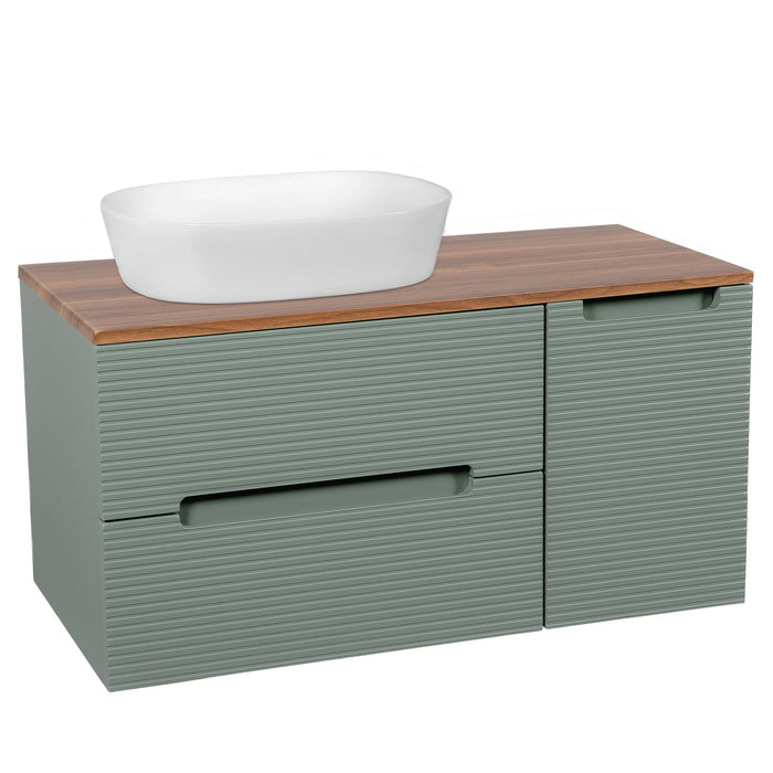 Tailored Monza Plus 900mm 2 Drawer Fluted Wall Hung Vanity Unit with Side Cabinet & Countertop