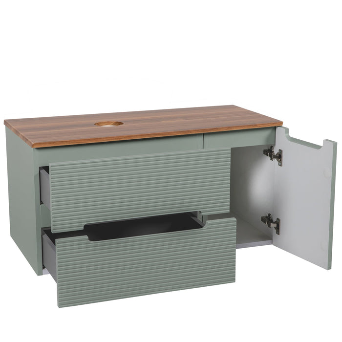 Tailored Monza Plus 900mm 2 Drawer Fluted Wall Hung Vanity Unit with Side Cabinet & Countertop