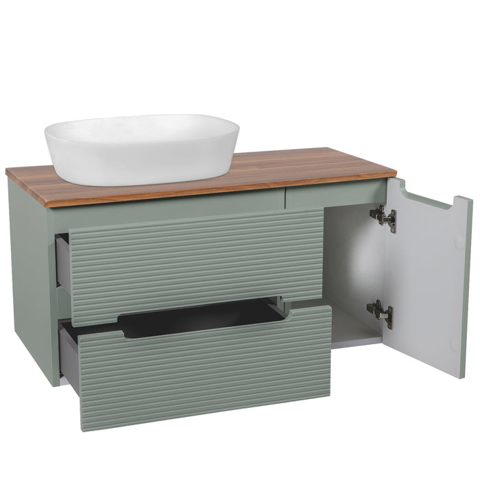 Tailored Monza Plus 900mm 2 Drawer Fluted Wall Hung Vanity Unit with Side Cabinet & Countertop