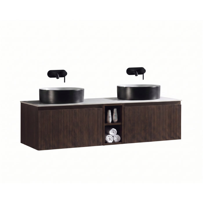 Tailored Flauto 1400mm 2 Drawer Wall Hung Double Vanity Unit with Storage Box & Sintered Stone Countertop