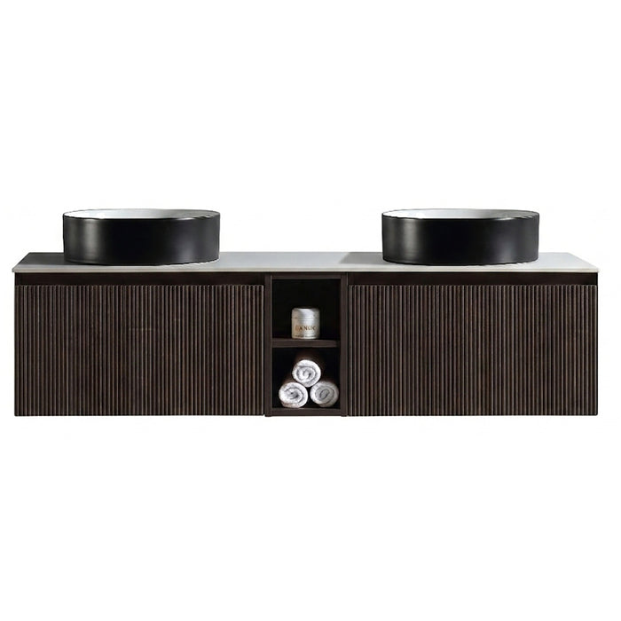 Tailored Flauto 1400mm 2 Drawer Wall Hung Double Vanity Unit with Storage Box & Sintered Stone Countertop
