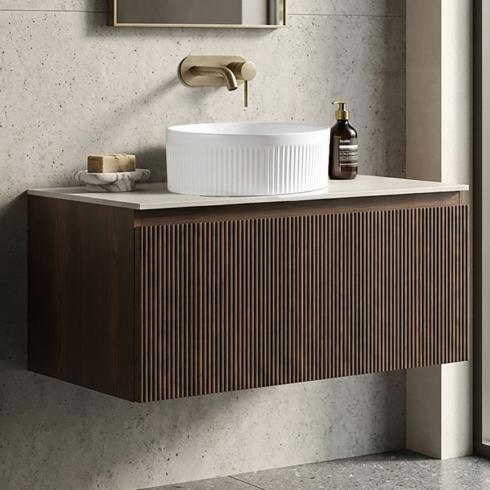 Tailored Flauto 1 Drawer Wall Hung Vanity Unit with Sintered Stone Countertop