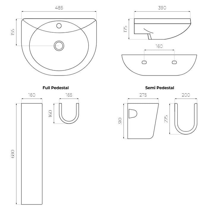 Sonas Select Round Basin with Full Pedestal 1 Tap Hole