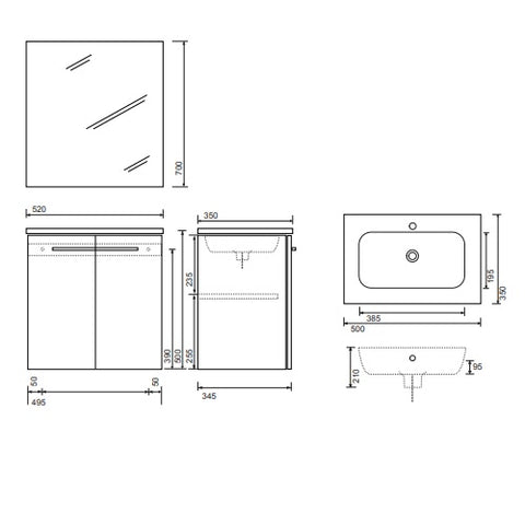 Sonas Paris 500mm 2 Door Wall Hung Vanity Unit With Basin