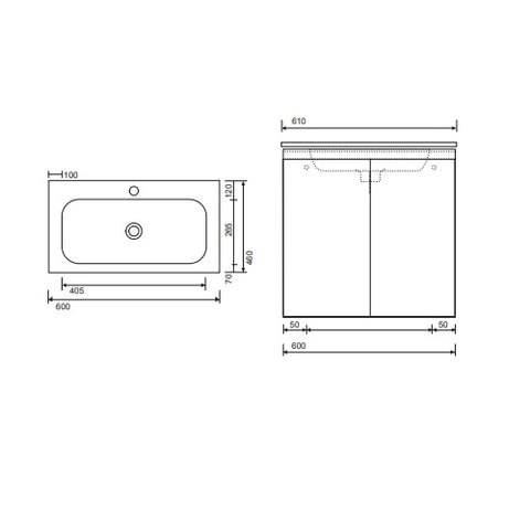 Sonas Smart 600mm 2 Door Vanity Unit With Slim Basin