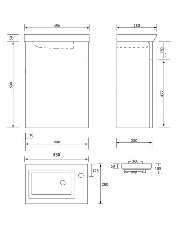 Sonas Charm 450mm 1 Door Wall Hung Vanity Unit With Basin