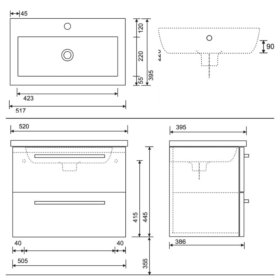 Sonas Otto Plus 2 Drawer Wall Hung Vanity Unit With Slim