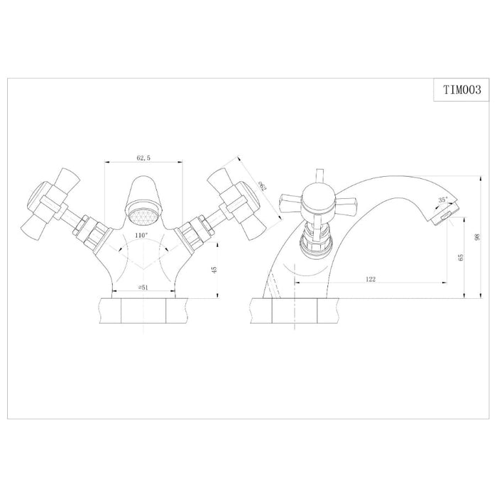 Tailored Tenby Traditional Crosshead Basin Mixer Tap with Free Waste - Chrome