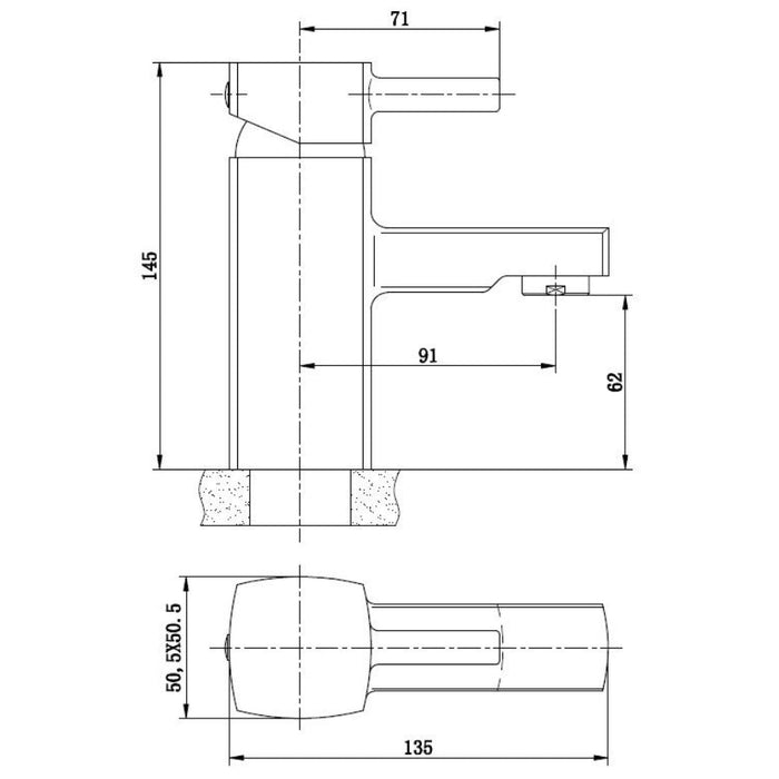 Tailored Newport Square Mono Basin Mixer Tap with Free Waste - Chrome