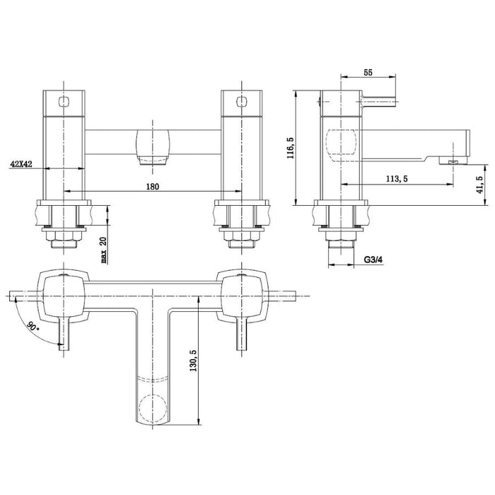 Tailored Newport Square Bath Filler Tap - Chrome