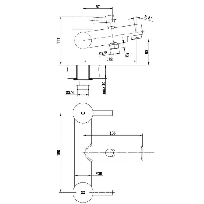 Tailored Harlech Bath Shower Mixer Tap with Handset - Chrome