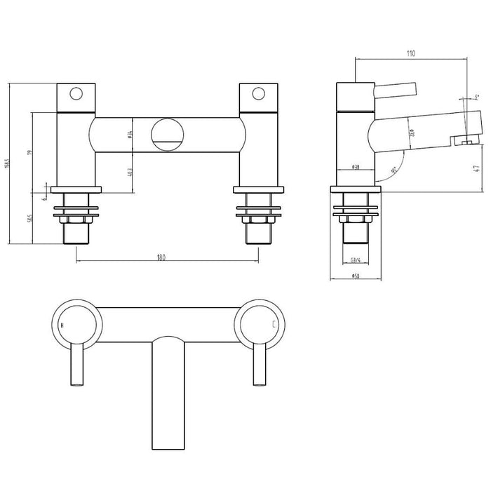 Tailored Harlech Bath Filler Tap - Chrome