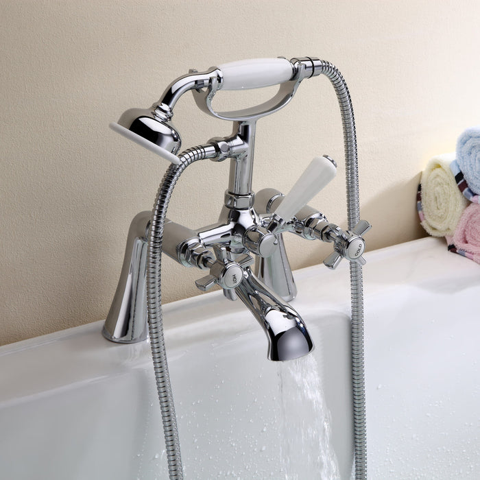 Tailored Tenby Traditional Crosshead Bath Shower Mixer Tap with Handset - Chrome