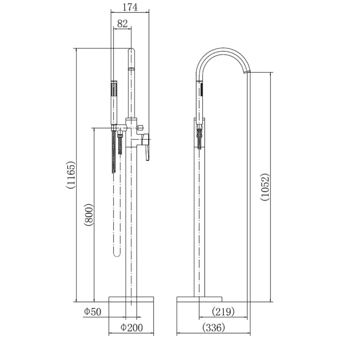 Tailored Harlech Floor Standing Bath Shower Mixer Tap with Handset - Chrome