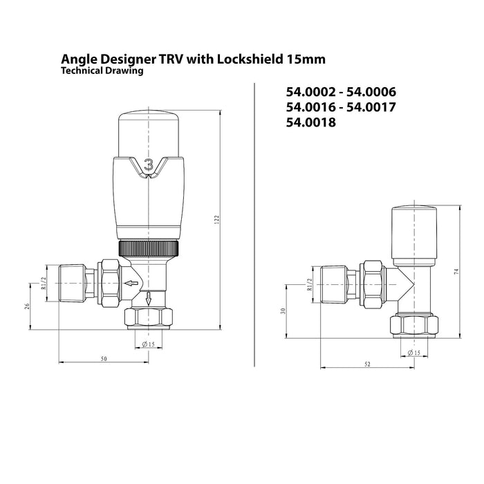 Eastbrook Darlington Thermostatic Lockshield Angled Designer Radiator Valves Pair