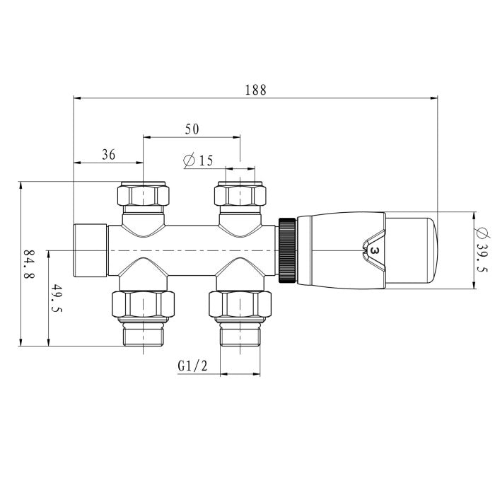 Eastbrook Thermostatic Twin inlet Straight Radiator Valve