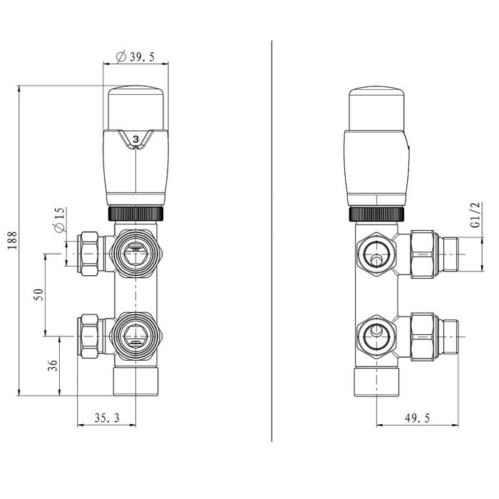 Eastbrook Thermostatic Twin inlet Angled Radiator Valve