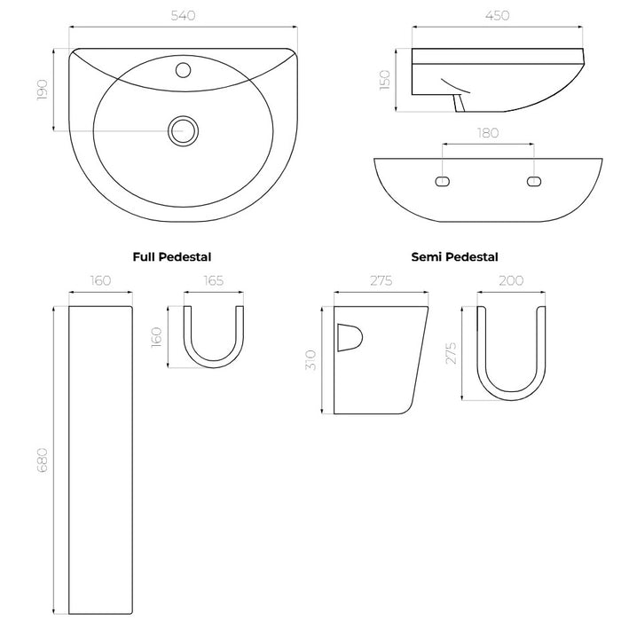 Sonas Select Round Basin with Full Pedestal 1 Tap Hole