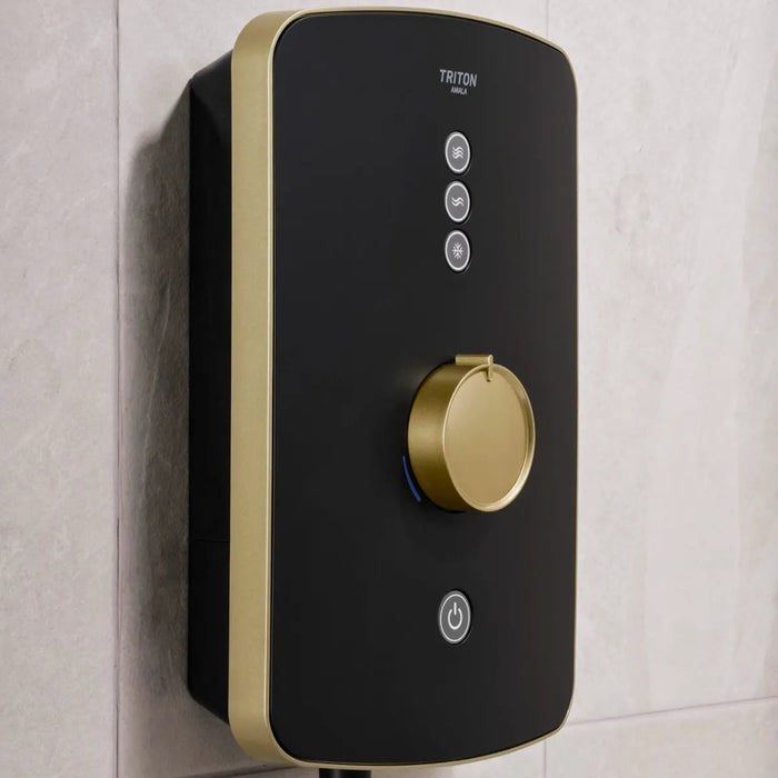 Triton Amore Electric Shower - 9.5kW - Brushed Brass/Black