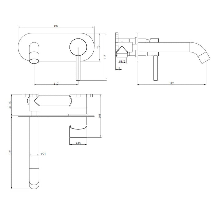 Tailored TB+ Redondo Round ECO Control/Cold Water Start Wall Mounted Basin Mixer Tap