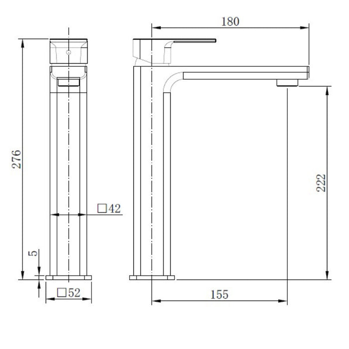 Tailored TB+ Quadrado Square ECO Control/Cold Water Start Tall Basin Mixer Tap