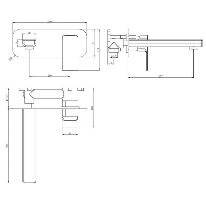 Tailored TB+ Quadrado Square ECO Control/Cold Water Start Wall Mounted Basin Mixer Tap