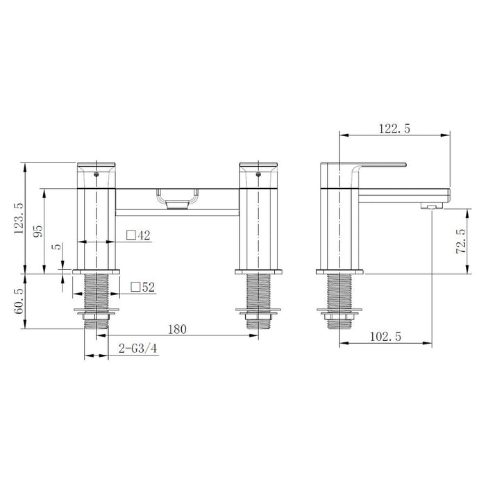 Tailored TB+ Quadrado Square Deck Mounted Bath Filler Tap