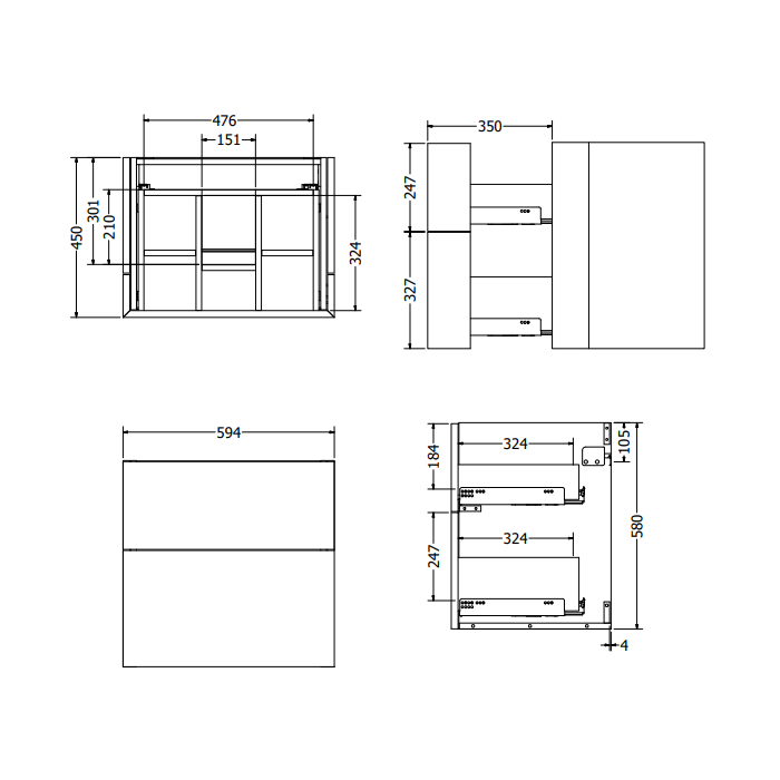 Crosswater Avenue 2 Drawer Wall Hung Vanity Unit With Basin