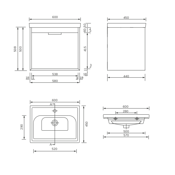 Sonas Fjord 2 Drawer Wall Hung Vanity Unit With Basin &