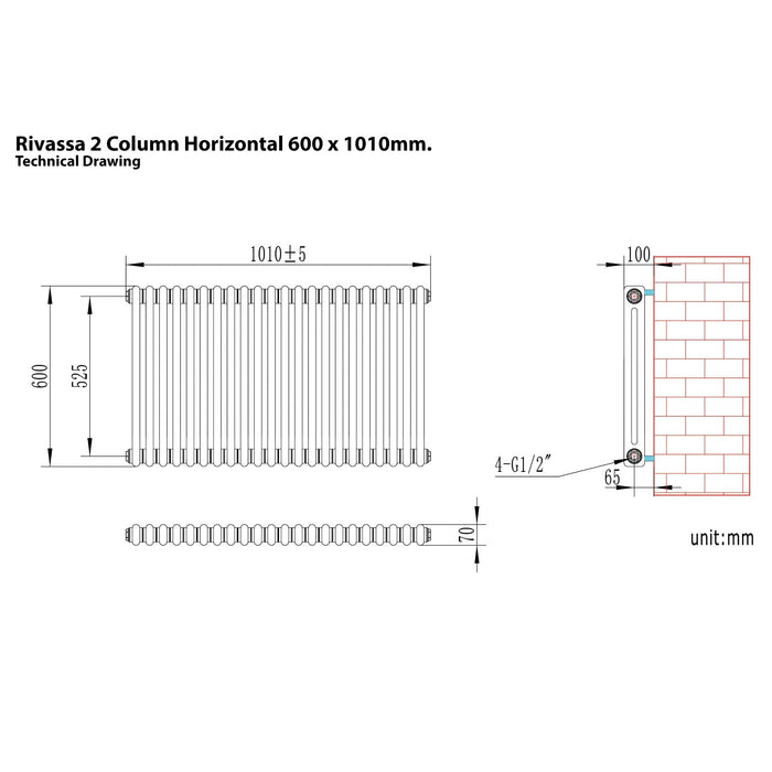 Eastbrook Rivassa 2 Column Horizontal Designer Radiator - Bronze Effect