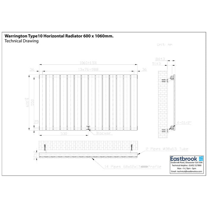 Eastbrook Warrington Type 10 Horizontal Designer Radiator Gloss White