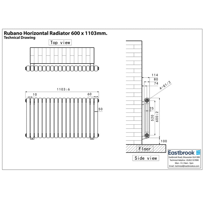 Eastbrook Rubano Horizontal Designer Radiator - Gloss White
