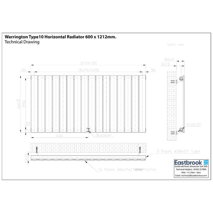 Eastbrook Warrington Type 10 Horizontal Designer Radiator Gloss White