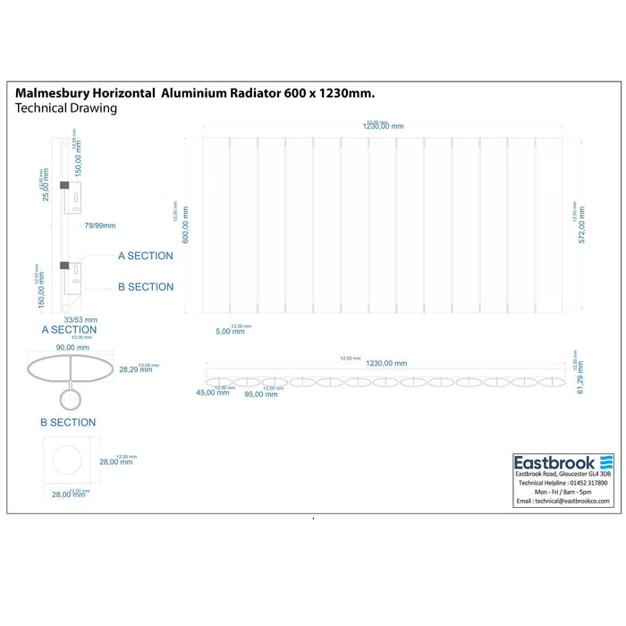 Eastbrook Malmesbury Aluminium Horizontal Designer Radiator - Matt Anthracite