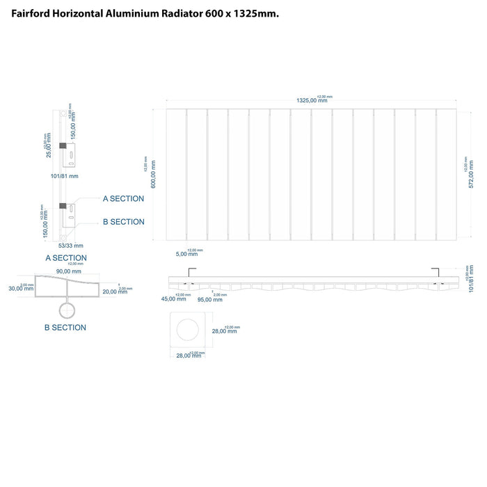 Eastbrook Fairford Aluminium Horizontal Designer Radiator - Matt Anthracite