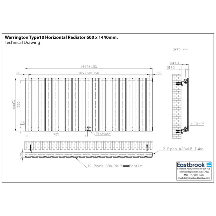 Eastbrook Warrington Type 10 Horizontal Designer Radiator Gloss White
