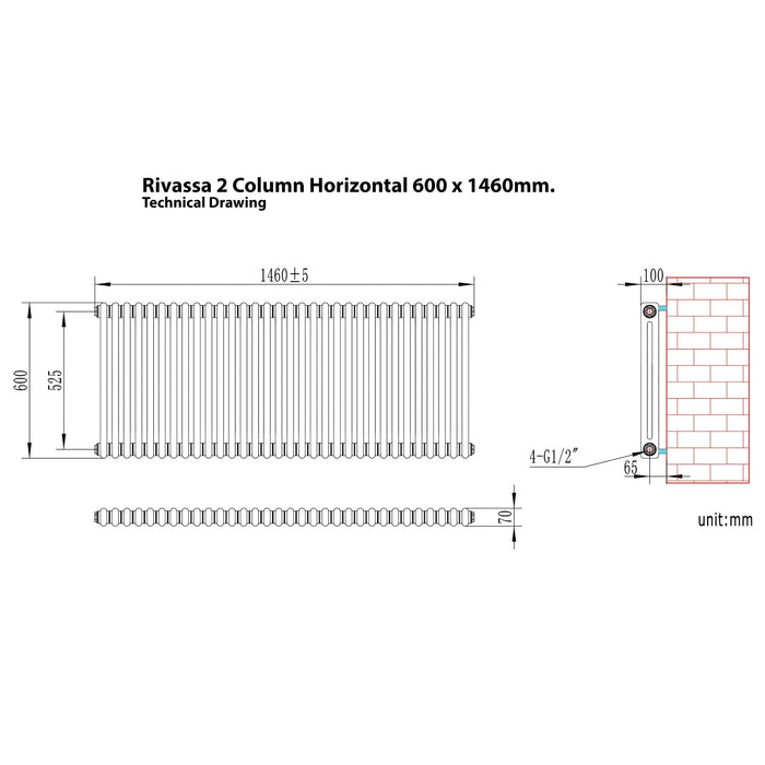 Eastbrook Rivassa 2 Column Horizontal Designer Radiator - Matt Anthracite