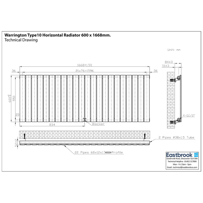 Eastbrook Warrington Type 10 Horizontal Designer Radiator Gloss White