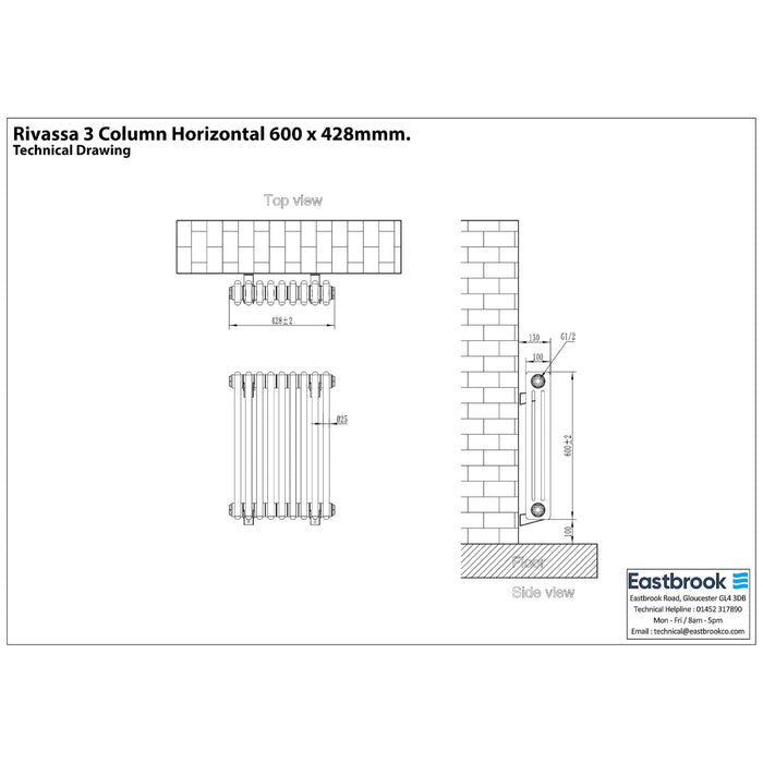 Eastbrook Rivassa Vertical 3 Column Radiator - Matt Anthracite