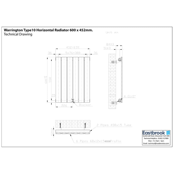 Eastbrook Warrington Type 10 Horizontal Designer Radiator Gloss White