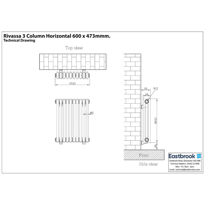 Eastbrook Rivassa Vertical 3 Column Radiator - Matt Anthracite