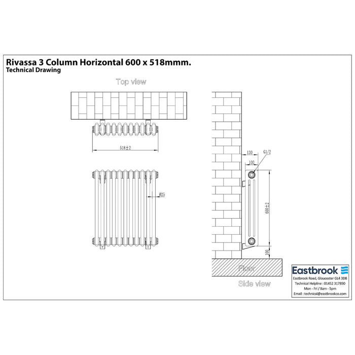 Eastbrook Rivassa Vertical 3 Column Radiator - Matt Anthracite