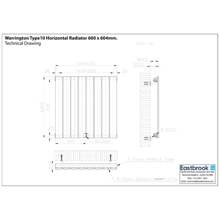 Eastbrook Warrington Type 10 Horizontal Designer Radiator Gloss White