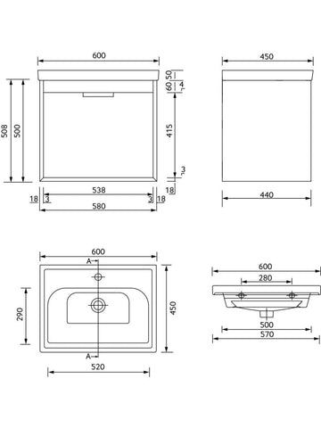 Sonas Fjord 2 Drawer Wall Hung Vanity Unit With Basin &