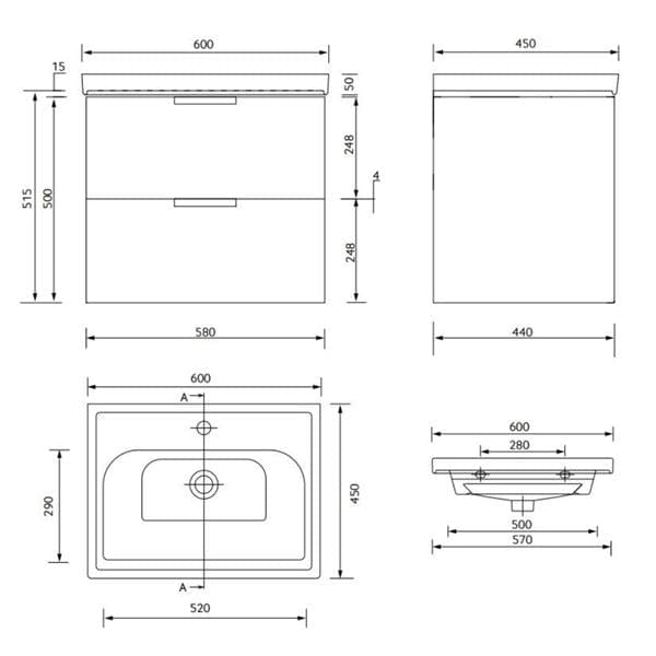 Sonas Stockholm Wall Hung Vanity Unit With Basin & Handle