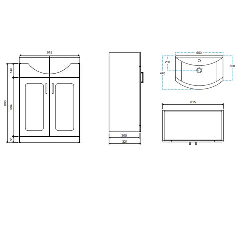 Sonas Bristol 2 Door Floorstanding vanity Unit With Basin