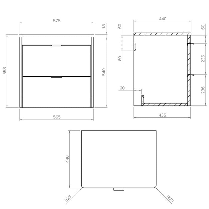 Sonas Lumiere 2 Drawer Wall Hung Vanity Unit with Gloss White Resin Countertop & Handles
