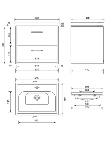 Sonas Finland 2 Drawer Wall Hung Vanity Unit With Basin &