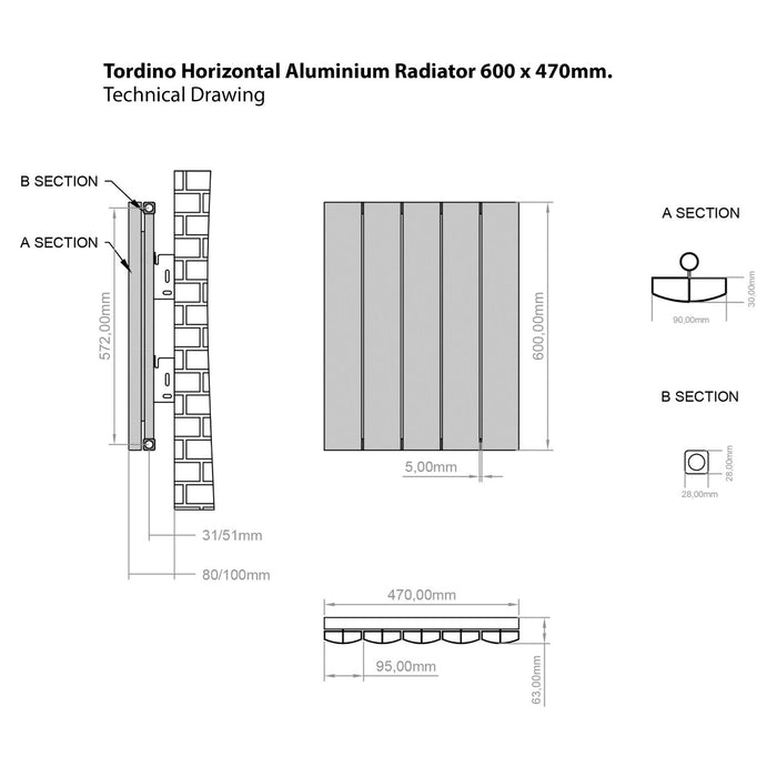 Eastbrook Tordino Aluminium Vertical Radiator - Matt Black