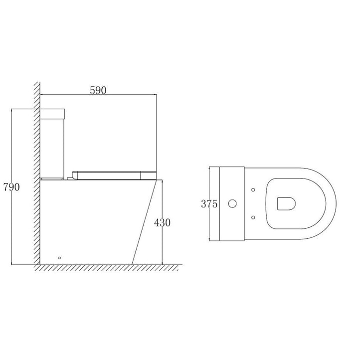 Tailored Ferrara Plus Rimless Semi-Comfort Height Fully Shrouded Close Coupled Toilet with Wrap Over Soft Close Seat